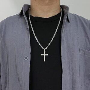 Neiman Marcus 18k White Gold on 925 Sterling Silver Cross Necklace